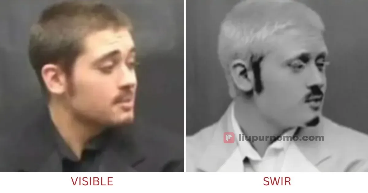 Deteksi rambut dan bahan pakaian buatan yang tampak kontras pada sensor SWIR